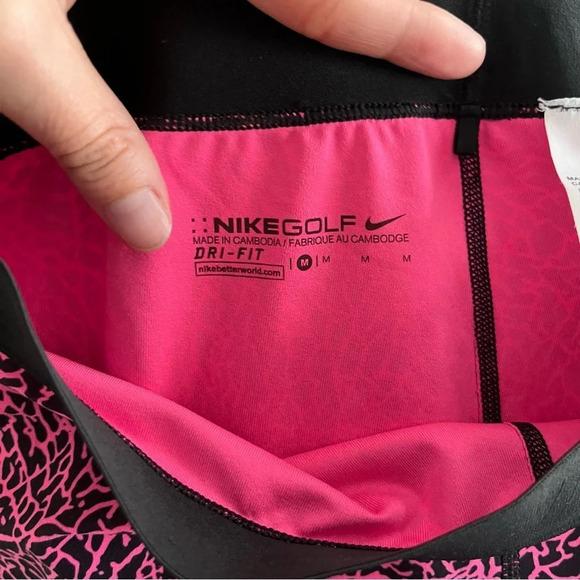 Nike Leggings Women's Medium Golf Pink Black Reef Print Logo Waist Athleisure - Picture 7 of 9